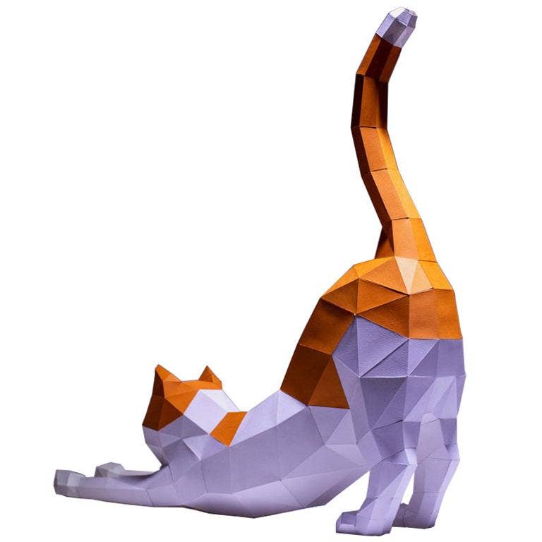 Stretching Cat 3D PaperCraft Origami Model